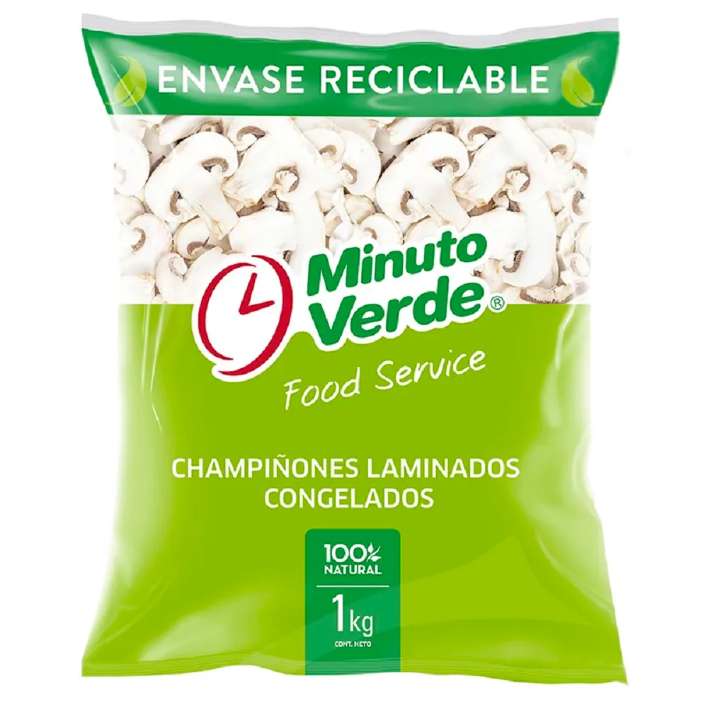 Champiñones Laminados Congelados en tiras Iqf 1 kg, Minuto Verde