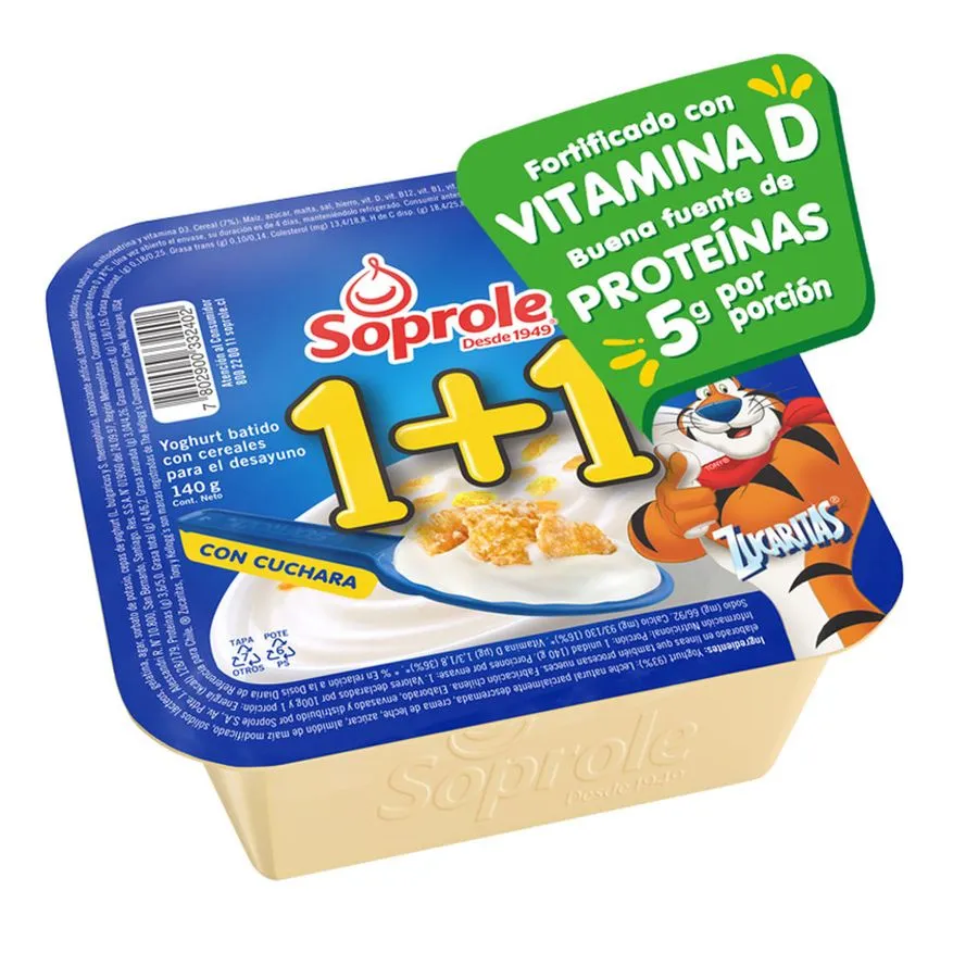Yogur con Cereal 1+1 Zucaritas 140 g, Soprole