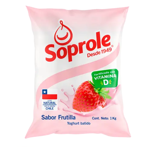 Yogur Bolsa Frutilla 1 l, Soprole