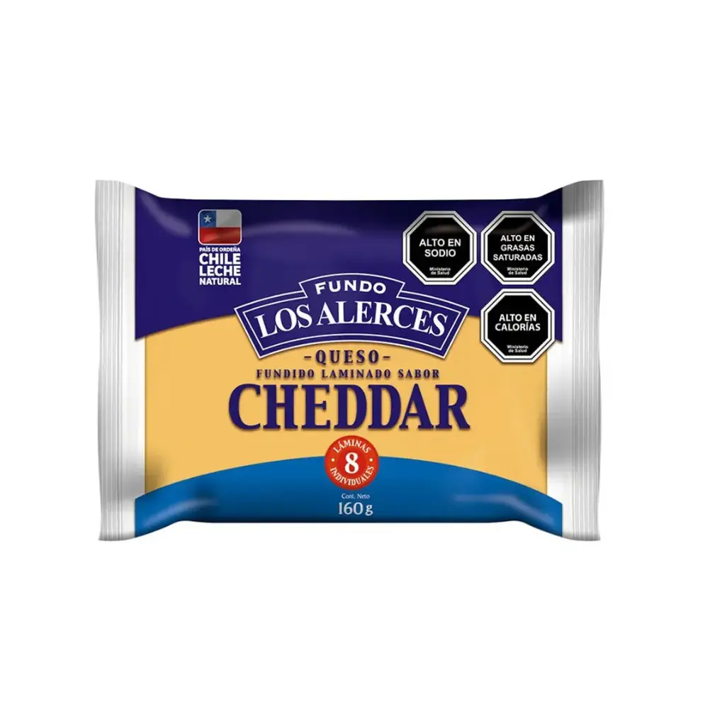 QUESO CHEDDAR 8 LAMINAS 160 GR LOS ALERCES          