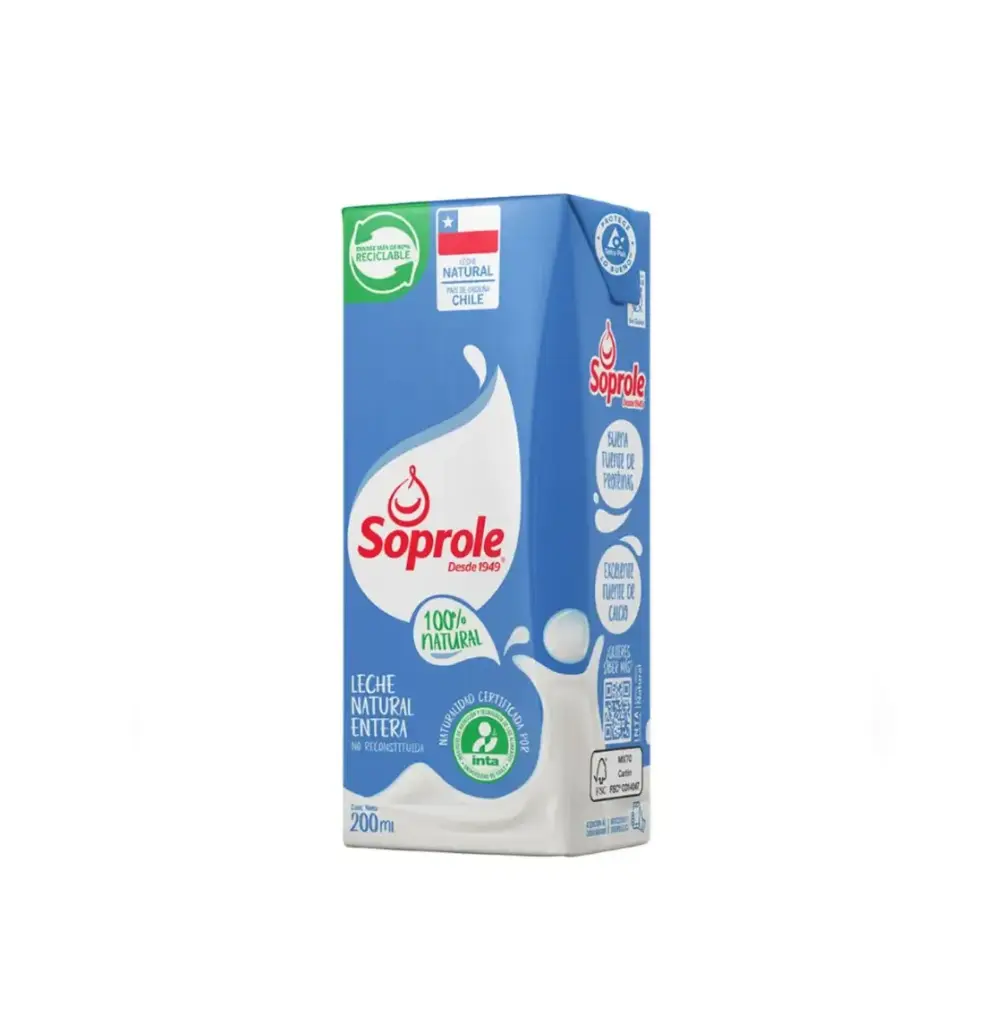 LECHE ENTERA 6 X 200 CC SOPROLE                               