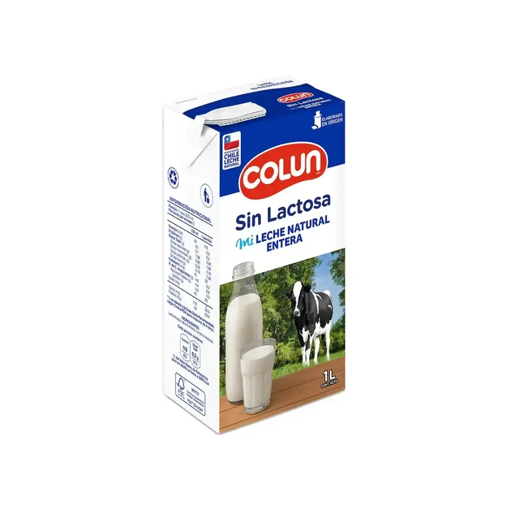 LECHE ENTERA S/LACTOSA C/TAPA 12 X 1 LT COLUN                 