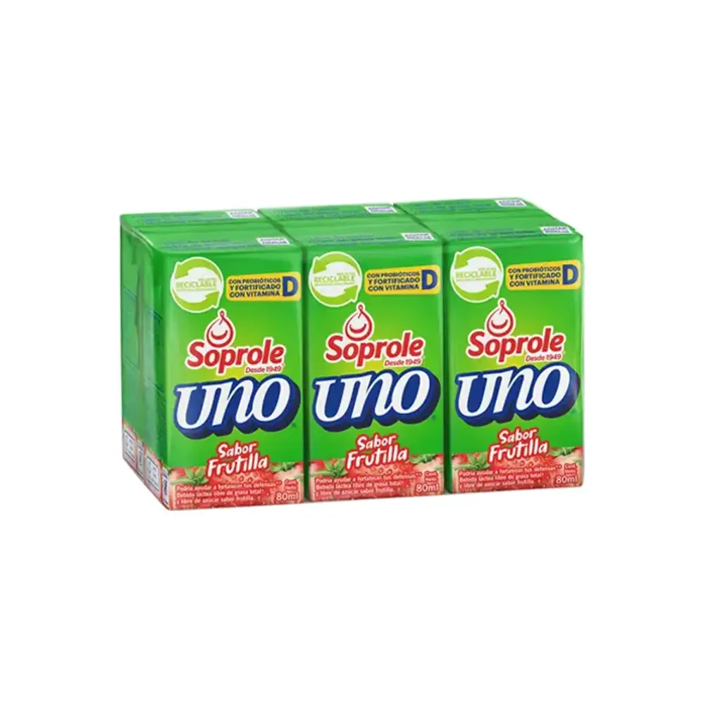 UNO COLACION FRUTILLA TETRA PACK 6 X 80 CC SOPROLE            