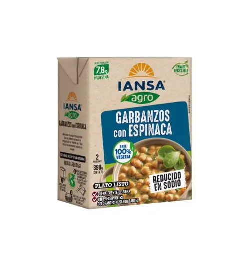 Garbanzo C/Espinaca 390 g, Platolisto Iansa